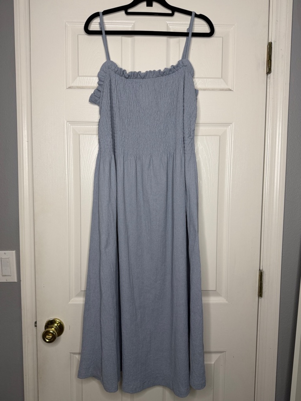 H&M Light Blue Smocked Coastal Gauze Ballet Midi Sundress